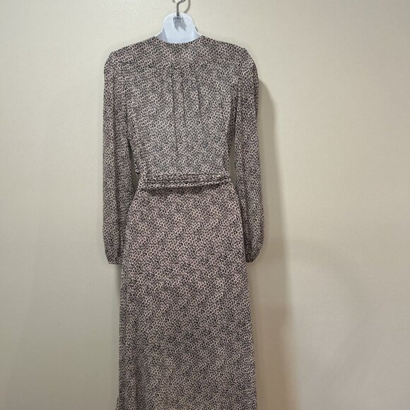 Wayf Women's Animal Print Long Sleeve V-Neck Belted Midi Wrap Dress Size XS - Picture 6 of 12